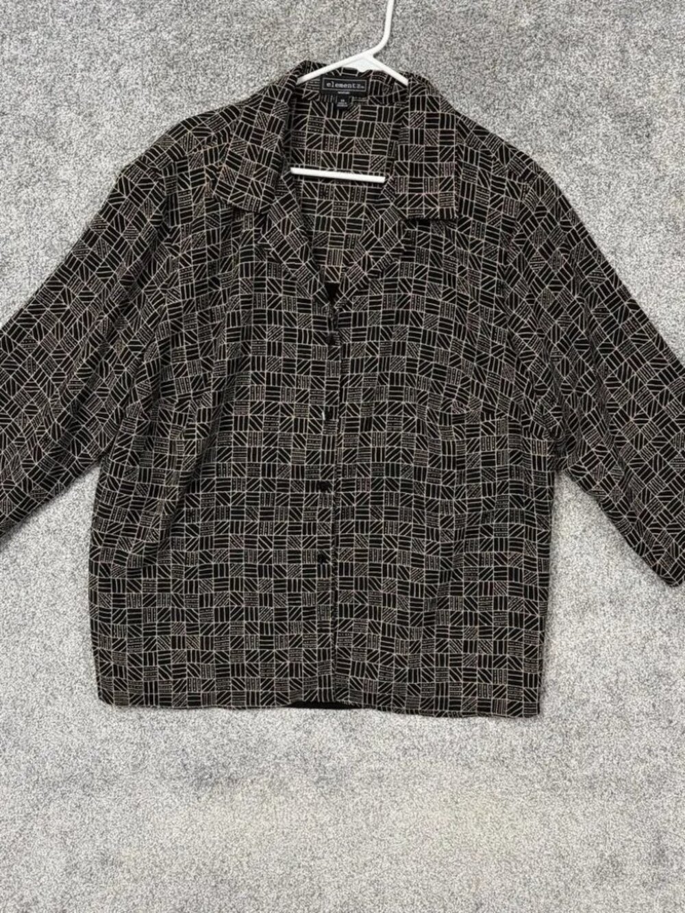 Elementz Shirt Womens 2X Plus Black Gold Geometric Button Up Office Minimalist